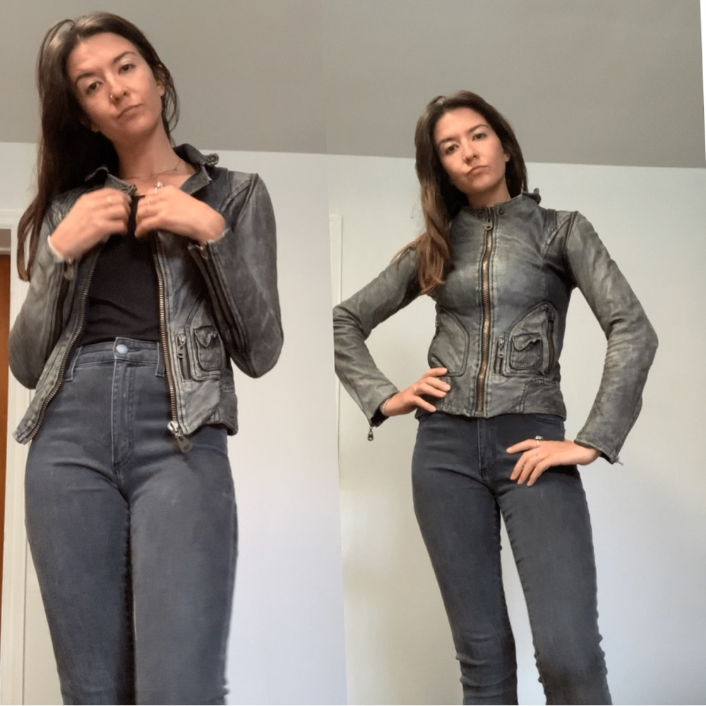DOMA Leather Lambskin Leather Moto Charcoal Jacket XS/S - Picture 5 of 15